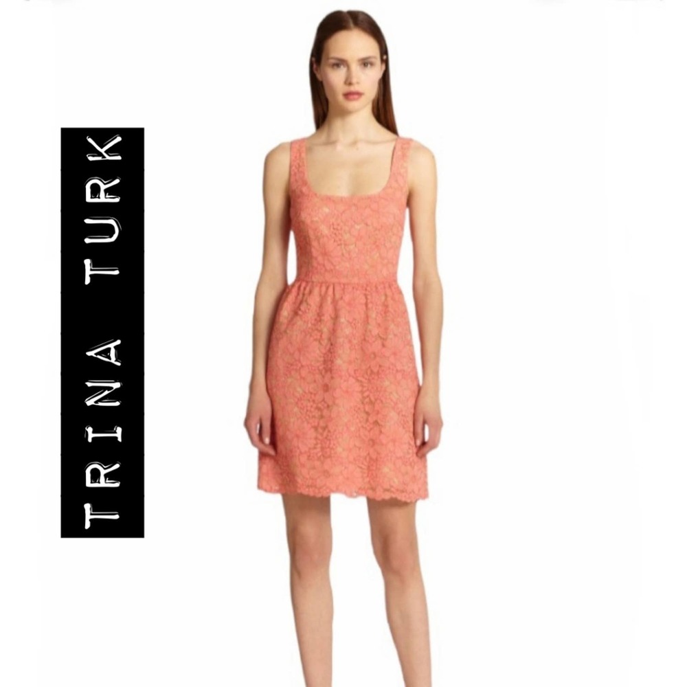 Trina Turk Peach Lace Sleeveless Dress